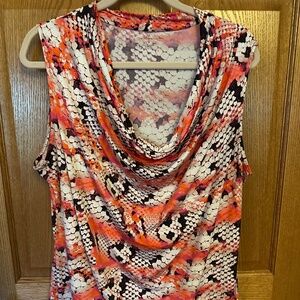 Worthington Career Peach/Black/White Cowl Neck Sleeveless Top.  Size XL.